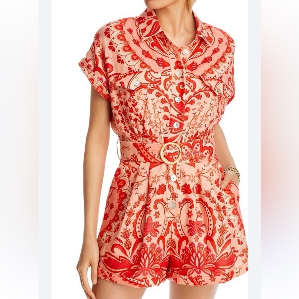 Farm Rio Jaipur Floral Paisley Linen Romper Size Medium - Picture 1 of 15